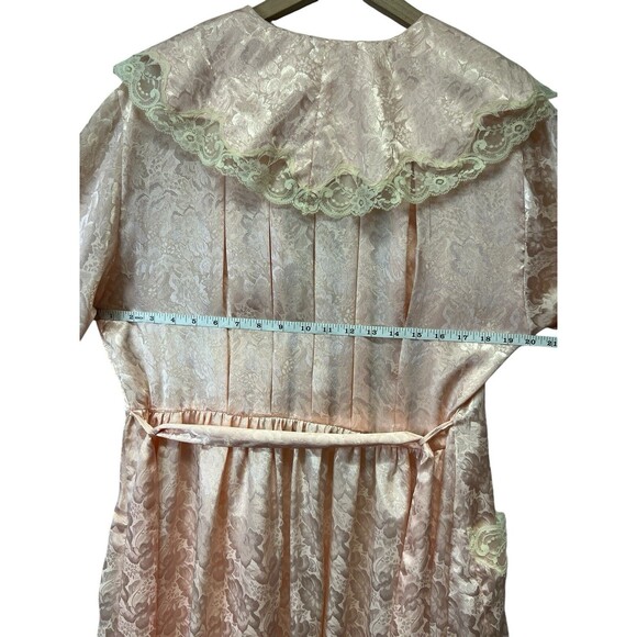 VICTORIA'S SECRET Vintage 90s Gold Label Long Satin Robe Belted Peach Lace M/L - Picture 12 of 14